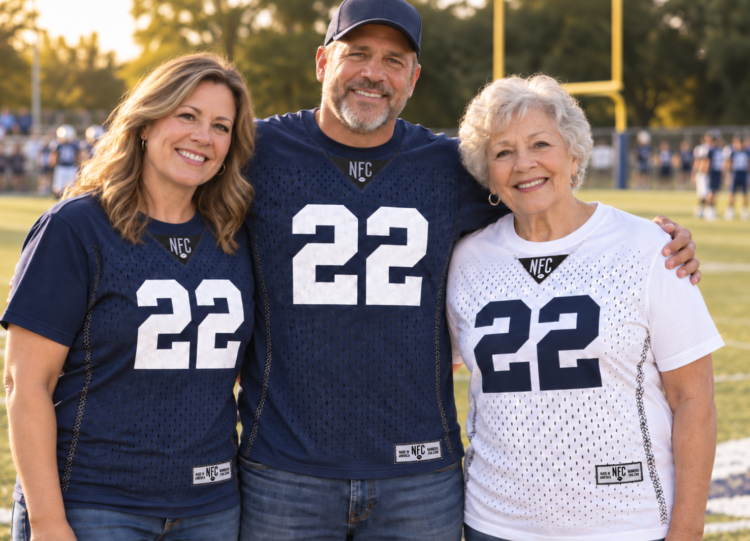 Three generations supporting their player in matching number 22 fan tees
